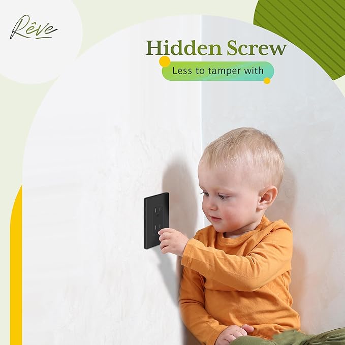 TG Screwless Decorator Wall Plates Child Safe Outlet Covers, Size 1-Gang 4.50" H x 2.75” L, Unbreakable Polycarbonate Thermoplastic, UL Listed, Glossy, Black (1 Pack)