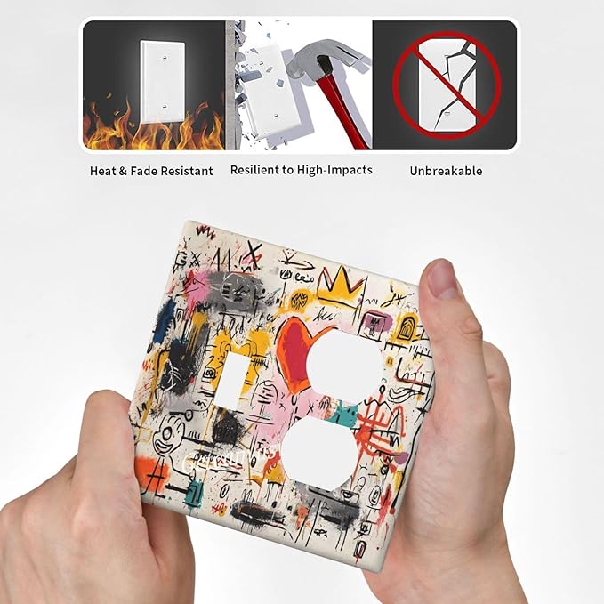 Colorful Graffiti Street Art Banksy Prints Wallplates 1 Toggle 1 Duplex Switch Plate Electrical GFCI Faceplate Decorative Light Switch Covers for Kids Room Office Decor