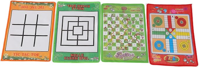 4 in 1 Kid Chess Set, Soft Foldable Non Woven Fabric Board Games for Kids, with Snake and Ladder Ludo Nine Men Morris, for Family Indoor Outdoor Travel Activities