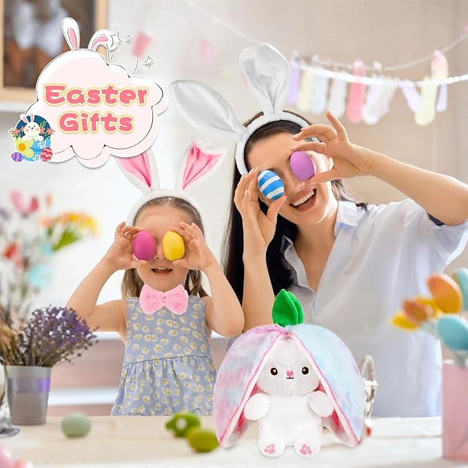MIAODAM Strawberry Bunny Stuffed Animal, Cute Reversible Plush Strawberry to Rabbit Doll, Funny Bunny Toy for Babies and Children (7 Inch)
