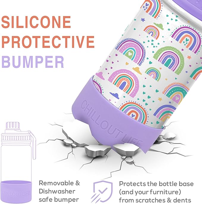 CHILLOUT LIFE 12 oz Kids Insulated Water Bottle for School with Leakproof Spout Lid and Cute Waterproof Stickers, Personalized Stainless Steel Thermos Flask Metal Water Bottle For Girls & Boys