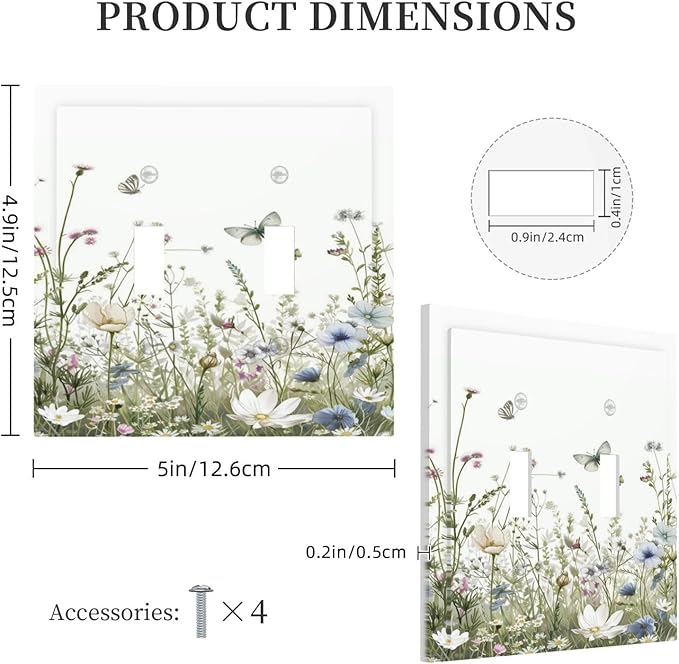 Colorful Wildflowers Daisy Plant Butterfly Floral Decorative Switch Plates 2 Gang Double Toggle Outlet Light Switch Cover Wall Plate Electrical Faceplate for Bed Room Living Room Decor