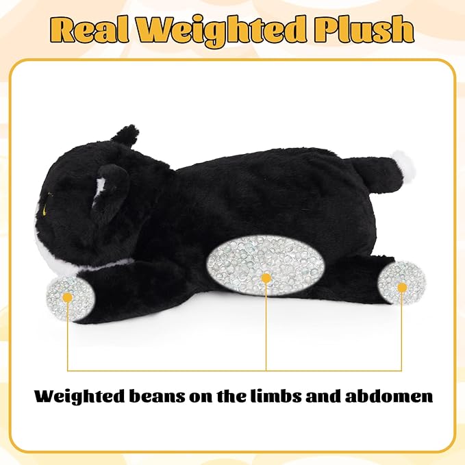 Weighted Cat Stuffed Animal,Cute Black and White Tuxedo Cat Plush Soft Weighted Plushies, Cuddleable Sensory Comfort Pillow for Kids Boys Girls Christmas Birthday Gift，17in 1.6lbs
