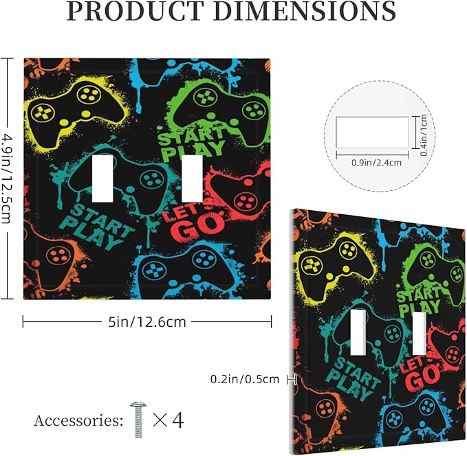 Gaming Hippie Gamer Modern Gamepad Colorful Graffiti Decorative Switch Plates 2 Gang Double Toggle Outlet Light Switch Cover Wall Plate Electrical Faceplate for Kids Room Nursery Decor