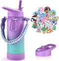Mininoo Stainless Steel Water Bottle for School, 16oz Insulated Metal Water Bottle with Straw Lid for Girls, Boys (Purple/Sky)