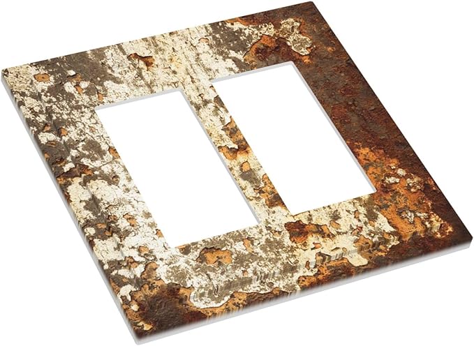 Decorative Outlet Covers Vintage Metal Rust Texture Peeling Paint 2 Gang Double Gfci Rocker Electrical Wall Panels Light Switch Cover Plate For Farmhouse Cabin Decor