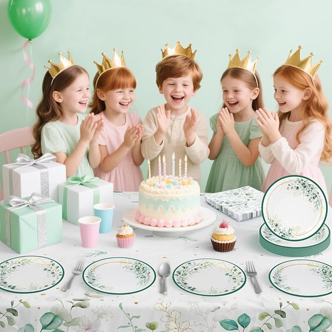 40 Pcs Sage Green Plates and Napkins - Sage Green Party Decorations Tableware Set, Disposable Round Paper Plates Eucalyptus Napkins for Birthday Bridal Wedding Baby Shower Party Supplies, Serves 20
