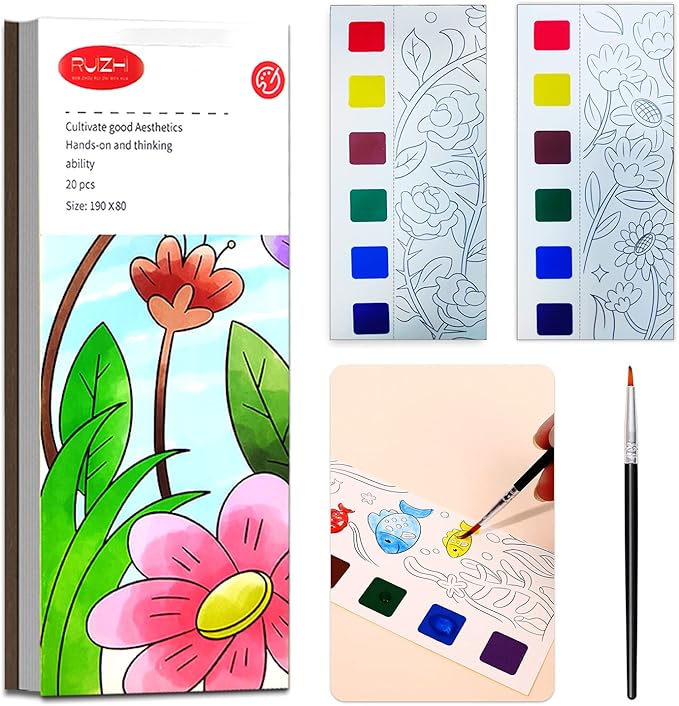 JUNQIU Watercolor Coloring Books for Kids Ages 4-8, Pocket Watercolor Painting Book for Toddlers, Easter Basket Stuffers For Girls Boys, Stocking Stuffers For Kids
