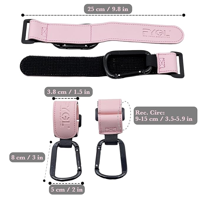 4-Pack Stroller Organizer: 2 Universal Pram Clips with 2 Stroller Hooks | Convenient Travel & Shopping Essentials for Baby Carriage - Light Pink