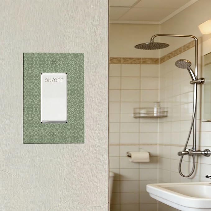 Sage Green Textured Single Rocker Switch Cover - 1-Gang Standard US Size Minimalist Botanical Weave Light Switch Covers, Modern Farmhouse Linen Texture for Neutral Decor