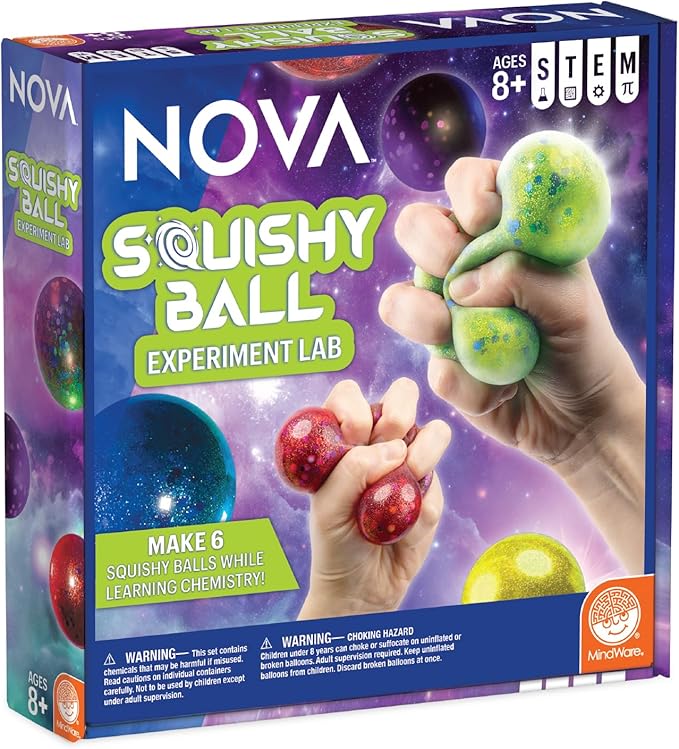 NOVA Squishy Ball Lab by MindWare – Make Your Own Slime & Oobleck Stress Balls, Explore Polymers & Non-Newtonian Fluids, Hands-On STEM Chemistry Kit for Kids, Ages 8+