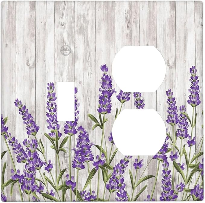 Purple Lavender Rustic Wooden Flowers Floral Plant Wallplates 1 Toggle 1 Duplex Switch Plate Electrical GFCI Faceplate Decorative Light Switch Covers for Farmhouse Living Room Decor