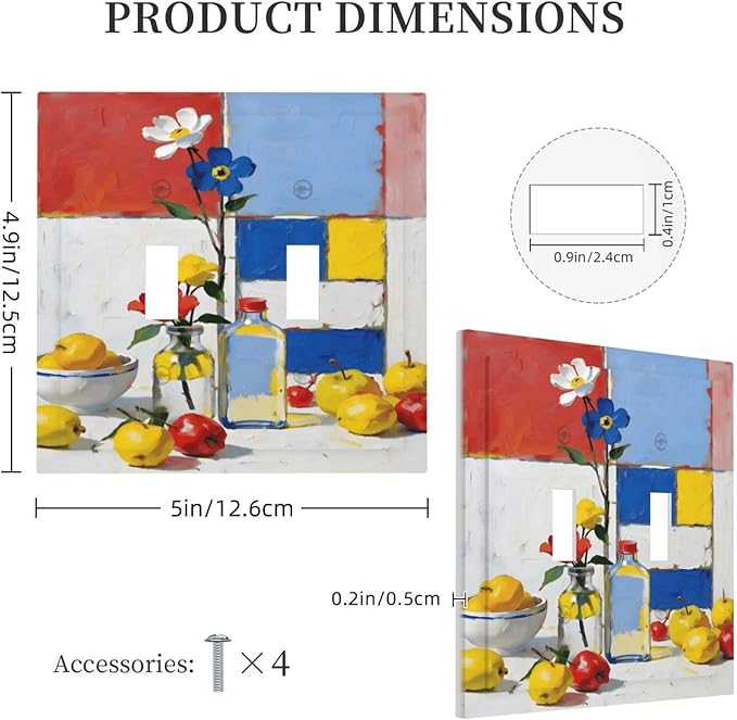 Color Block Floral Still Life Art Red Yellow Blue Abstract Decorative Switch Plates 2 Gang Double Toggle Outlet Light Switch Cover Wall Plate Electrical Faceplate for Farmhouse Bedroom Decor