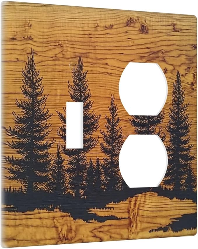 Wallplates Forest Pine Silhouette Rustic Wood Grain 1 Toggle 1 Duplex Switch Plate Electrical Gfci Faceplate Decorative Light Switch Covers For Farmhouse Cabin Decor