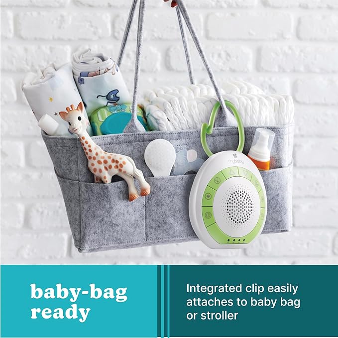 MyBaby Sound Machine, White Noise for Baby, Travel, Nursery and On The Go, 4 Soothing Sounds, Integrated Clip, Small and Lightweight, Great for Registry Gift