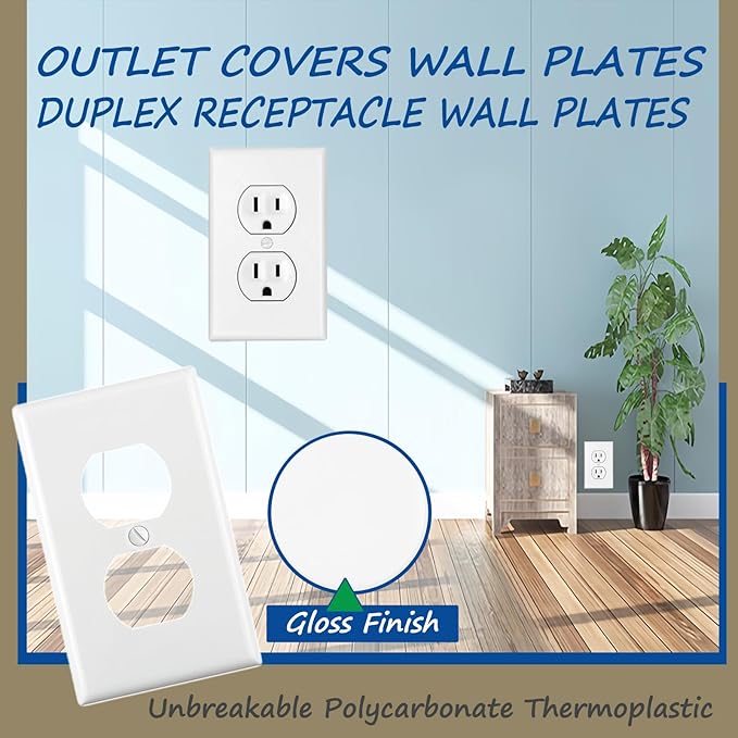 Outlet Covers Wall Plates -Duplex Outlet Covers, 1-Gang Standard Size Wall Plate for Outlets, Duplex Receptacle Wall Plate,Unbreakable Polycarbonate Thermoplastic,UL Listed (12-Pack,White)