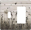 Wildflower Butterfly Grass Dandelion Vintage Wooden Print Outlet Covers 1 Toggle 1 Rocker Combination Decorative Wall Plate Electrical Switch Plates Light Switch Cover Plate for Farmhouse Home Decor