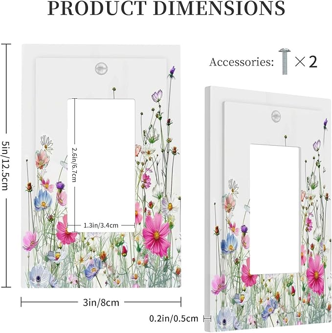 Decorative Outlet Covers Boho Colorful Flowering Plant Wild Flower 1 Gang Single Rocker Light Switch Cover Plate Wall Plates Gfci Faceplate For Bed Room Living Room Decor