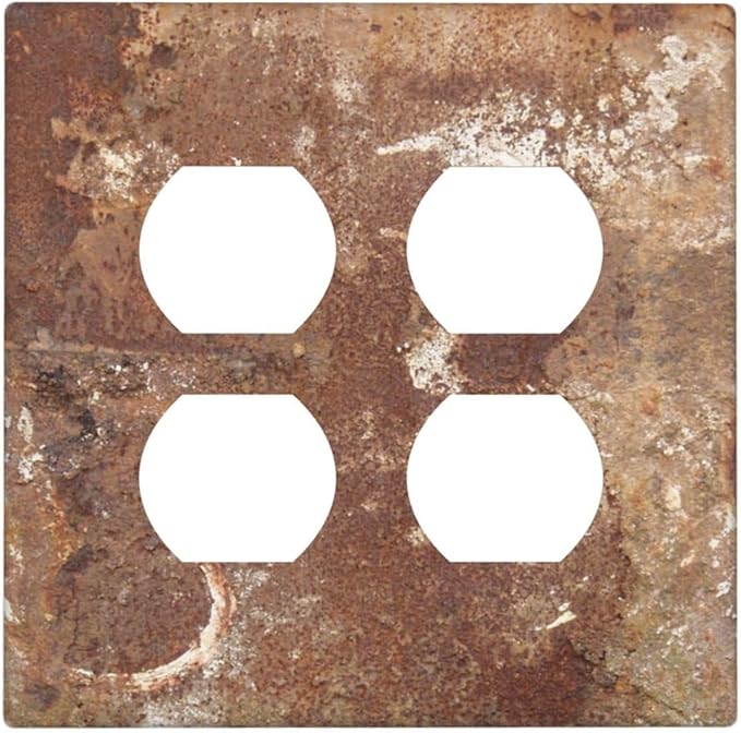 Outlet Covers Shabby Old Aged Rusty Antique Brass Metal 2 Gang Double Duplex Decorative Light Switch Covers Electrical Wallplates Socket Faceplate For Farmhouse Cabin Decor