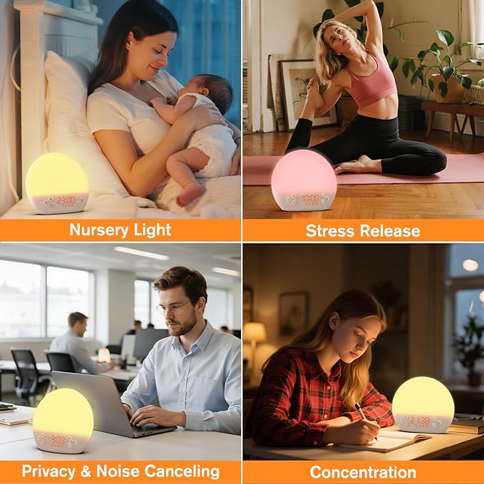 KEPLUG Wake Up Light Sunrise Alarm Clock,Digital Alarm Clocks Bedside Dimmable Night Light,White Noise Sound Machine 30 Soothing Sounds, Loud Alarm Clock for Heavy Sleepers Adults Kids,Ideal for Gift