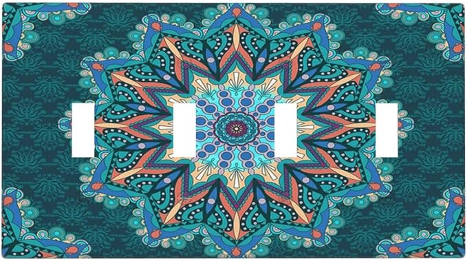 Light Switch Cover Boho Hippie Colorful Mandala 4 Gang Switch Plate Quad Toggle Wall Plates Decorative Switchplate Electrical Outlet Cover Plates for Bathroom Home Decor