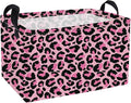 Essme Rectangular Kids Baskets,Pink Storage Basket with Handles for Girls Room Decor, Leopard Print Box,Cute Storage Bin（Pink leopard print）