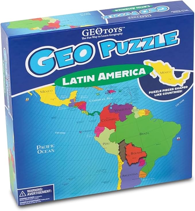 GeoToys GeoPuzzle, Latin America Jigsaw Puzzles, 50 Pc Geography Game & Map Puzzle, Educational Games & Kids Learning Activities, Puzzle Gifts for Children Ages 6-9, Fun Learning Toys for Kids