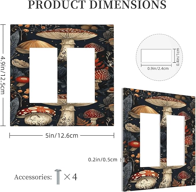 Decorative Outlet Covers Vintage Mushroom Floral 2 Gang Double Rocker Light Switch Cover Plate Electrical Switch Plate Cover Decorate GFCI Wall Plate for Bedroom Kids room Decor