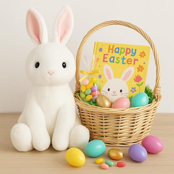 WEIGEDU Rabbit Bunny Stuffed Animals Plush Toys with Pink Ears for Kids Girls Boys Girls Babies Birthday Easter Christmas Bedtime Gifts, Off White