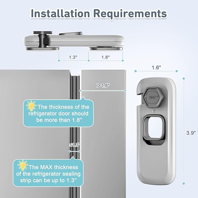 6 Pack Child Proof Refrigerator Locks, Fridge Locks for Kids Safety, Freezer Door Latches with Sticky 3M Adhesives for Toddlers and Baby, Ideal for Upright Freezer, Ovens, Cabinets Door