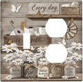 Rustic Daisy Flower Butterfly Inspirational Cottage Wallplates 1 Toggle 1 Duplex Switch Plate Electrical GFCI Faceplate Decorative Light Switch Covers for Farmhouse Bedroom Decor