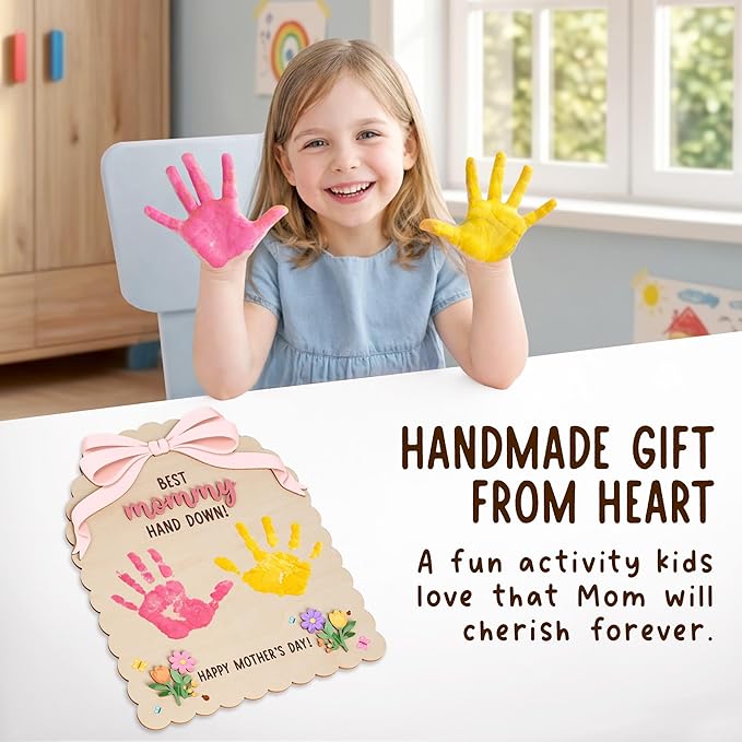 HYPERI DIY Mothers Day Crafts for Kids Handprint Art, Handprints Wooden Rose Flower Bouquet, Mothers Day Gifts for Mom from Kids, for Grandma from Grandkids, Mothers Day Keepsake Craft (Best Mom)