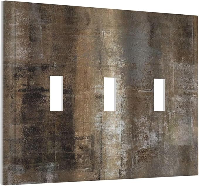 Light Switch Cover Plate Tan Brown Rustic Abstract Wood Vintage Wooden 3 Gang Triple Toggle Decorative Switch Plates Wall Plates Electrical Switchplate Faceplate for Farmhouse Home Decor