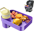 Car Seat Snack Tray for Toddlers - 3 Inch Cup Holder Fits Most Sippy Cups & Straw Bottles with Dip Well, Mess-Free Square Kids Travel Tray Road Trip Essentials, Purple