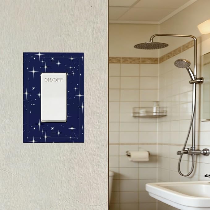 Starry Night Single Rocker Switch Cover - 1-Gang Standard US Size Celestial Sparkle Light Switch Covers, Midnight Galaxy Cosmic Glow for Bedroom & Nursery