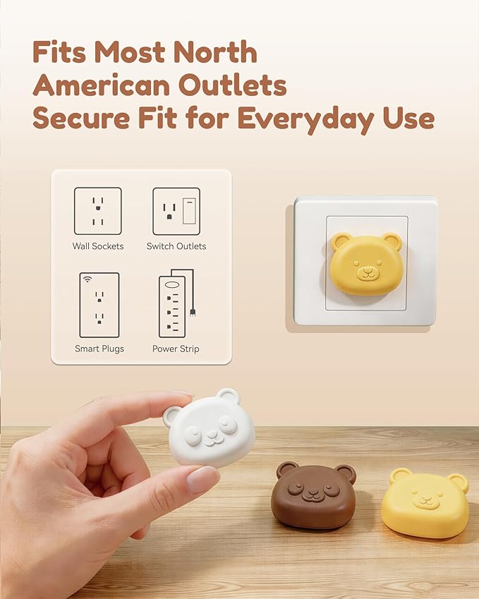 MiaoLab Cute Animal Baby Proofing Outlet Covers, 8 Pack Silicone + V0 PC Plug Protectors, BPA-Free Non-Toxic Child Safety Socket Caps for US Type B 3-Prong Electrical Outlets, Fire-Retardant Design