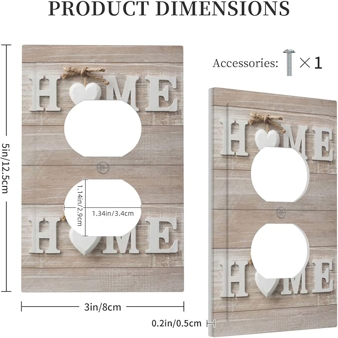 Farmhouse White/Brown Wood Sweet Home 1 Gang Duplex Wall Plate Receptacle Outlet Covers Rustic Vintage Country Wooden Letters Decorative Electrical Dual Device Light Switch Plug Socket Faceplate Cover