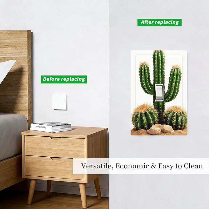 Boho Cactus Garden 1-Gang Toggle Light Switch Plate, Minimalist Desert Landscape Design Decorative Wall Plate for Bedroom Bathroom Living Room Decor