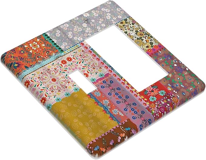 Light Switch Cover Boho Patchwork Bohemian Stitching Colorful Floral 2 Gang Toggle Rocker Combo Wall Plates Decorative Switch Plates and Outlet Covers Receptacle Cover for Bathroom Home Decor