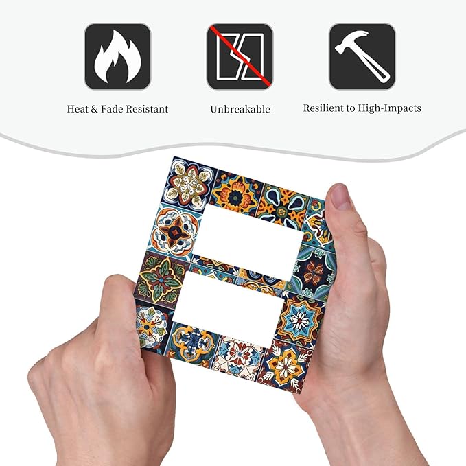 Mexican Talavera Tiles Floral Decorative Outlet Covers 2 Gang Double GFCI Rocker Electrical Wall Panels Light Switch Cover Plate for Bathroom Kitchen Decor