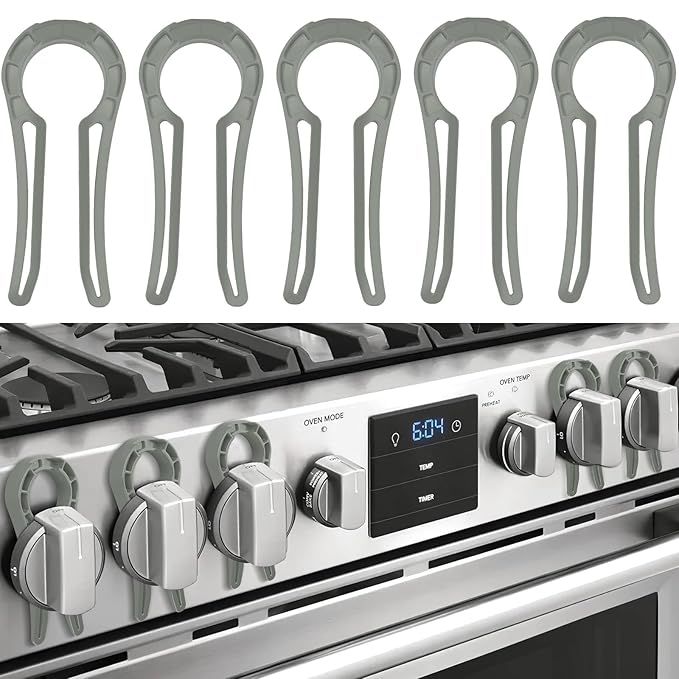 Gas Stove Knob Locks, 5 Pack Stove Knob Locks for Child Safety, Heat-Resistant, Baby Proof Oven Knob Covers Lock for Kids and Pets (Grey)