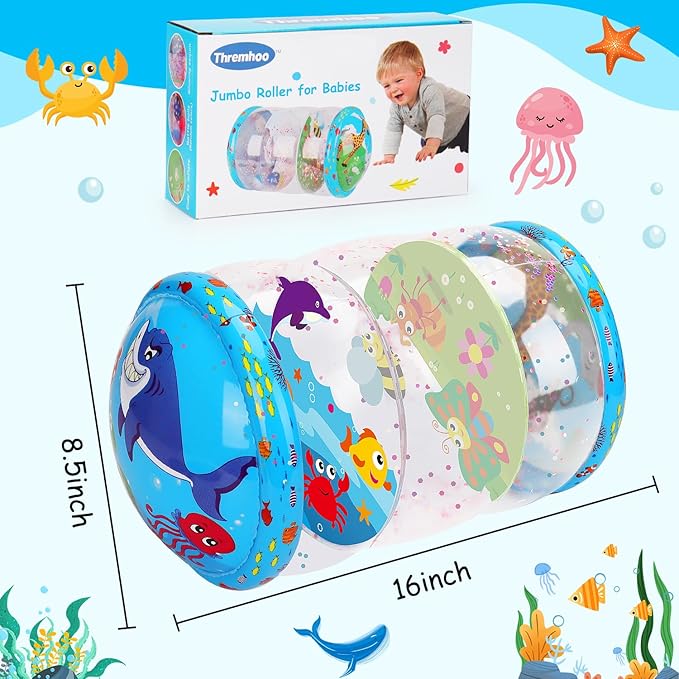 Crawling & Walking Baby Toys 6-12 Months Glowing Jumbo Inflatable Rolling Infant Toy 6 7 8 9 10 12-18 Month Old Tummy Time Sensory Development Light Up Toys for 1 2 Year Old Boy Girl Birthday Gifts