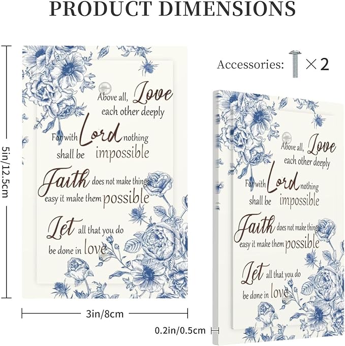 Decorative Light Switch Cover Plate Inspirational Quotes Blue Flower Floral 1 Gang No Device Single Blank Outlet Covers Wall Plates for Electrical Outlets Faceplate for Bedroom Home Decor
