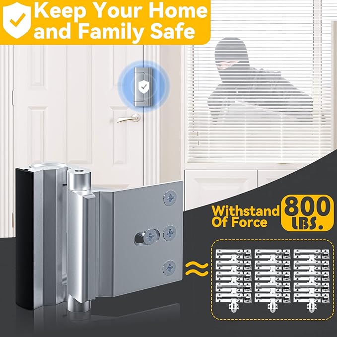Rerishom 2 Pack Door Lock Withstand 800 lbs for Inward Swinging Door,Door Reinforcement Lock with 8 Screws to Prevent Unauthorized Entry, Pin Tumbler for Extra Home Security and Privacy