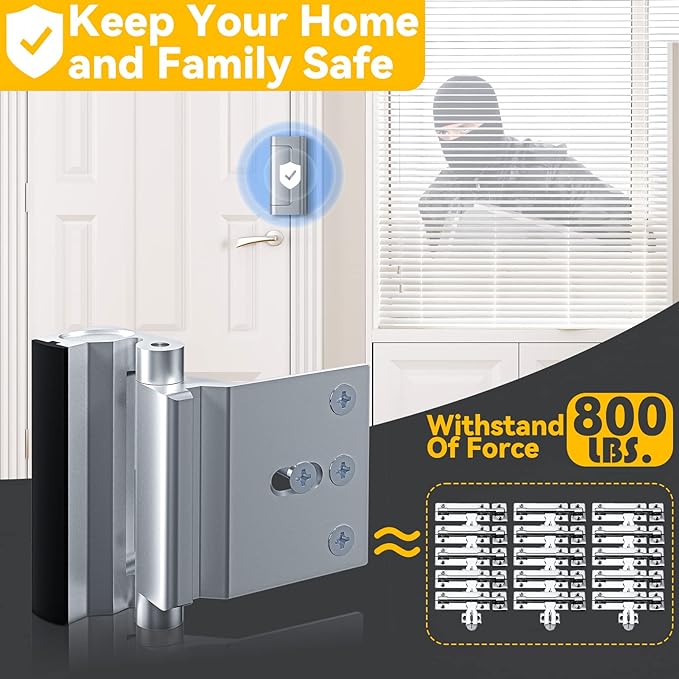 4 Pack Home Security Door Lock Withstand 800 lbs for Inward Swinging Door,Door Reinforcement Lock with 8 Screws to Prevent Unauthorized Entry,Extra Security Door Locks for Home Security and Privacy