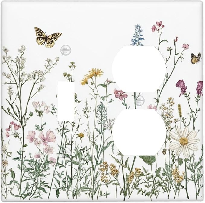 Wallplates Rustic Wildflowers Butterfly Colorful Floral 1 Toggle 1 Duplex Switch Plate Electrical Gfci Faceplate Decorative Light Switch Covers For Bed Room Living Room Decor