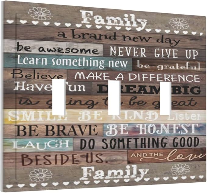 Country Farm Family Quote Wood 3 Gang Light Switch Cover Decorative Triple Toggle Wall Plate Electrical Faceplate Switch Plug Face Plate