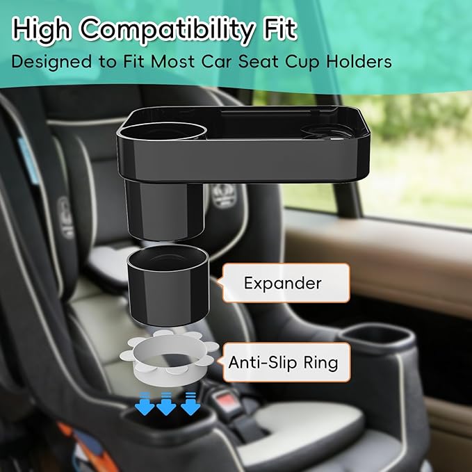 Kids Car Seat Tray, Travel Tray with Cup Holder for Toddler Baby, Kids Car Seat Food Snack Organizer for Road Trip, Stroller Snack Organizer Travel Must Haves Toddler Must Haves (Black, 1 Pack)