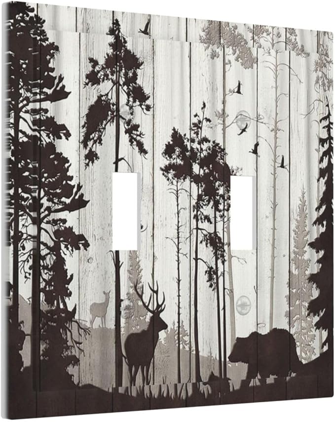Light Switch Cover Rustic Deer Hunting Forest Woodland 2 Gang Wall Plate Double Light Switch Plate Country Toggle Decorative Outlet Covers Electrical Switchplate for Farmhouse Home Decor