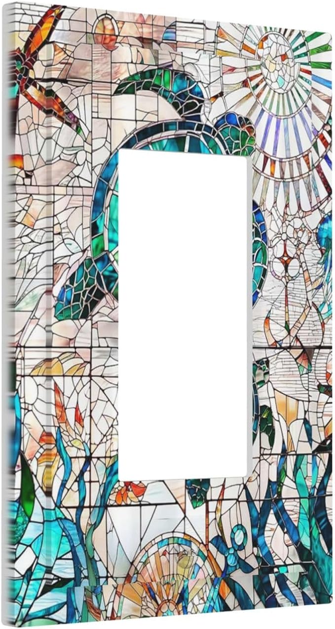 Nautical Green/Blue Sea Ocean Turtle Beach 1-Gang Decorator Rocker Outlet Light Switch Cover Summer Hawaiian Marine Starfish Decorative Single Device GFCI Receptacle Switch Wall Plate Dimmer Mid Size